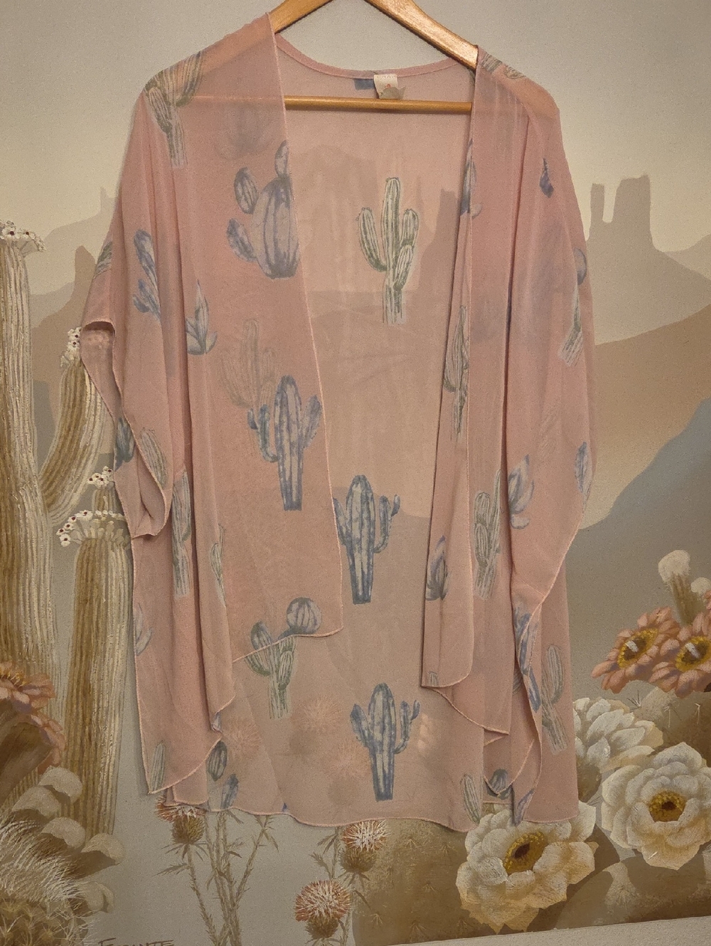 Lovely I JOAH Sheer Pink Cactus Print Kimono